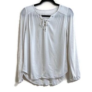 Ivory Long Balloon Sleeve Blouse Lace Up Tie Front Boho Hippie Flowy Top Women S